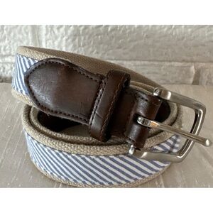 KKG Mens Size 38/95 Belt Brown Trim BLUE Preppy Style Silver Buckle